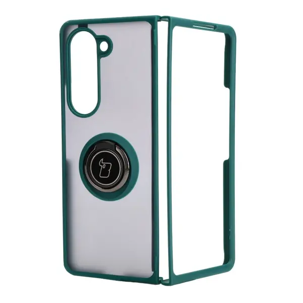 Bizon Case Hybrid Ring Samsung Galaxy Z Fold5 smoky with a dark green frame