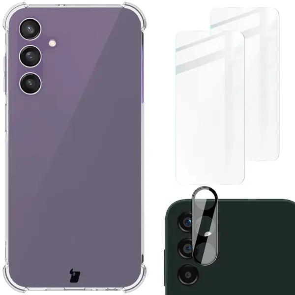 Bizon Case Clear Pack case + 2x screen glass + lens glass Samsung Galaxy A25 5G clear