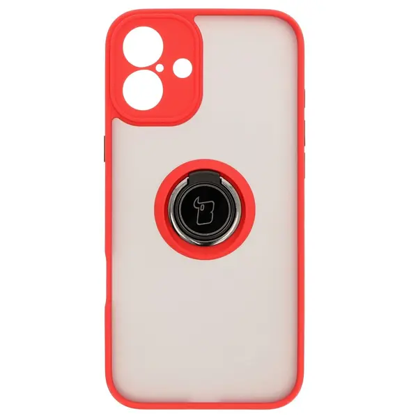 Bizon Case Hybrid Ring Apple iPhone 16 Plus smoky with a red frame