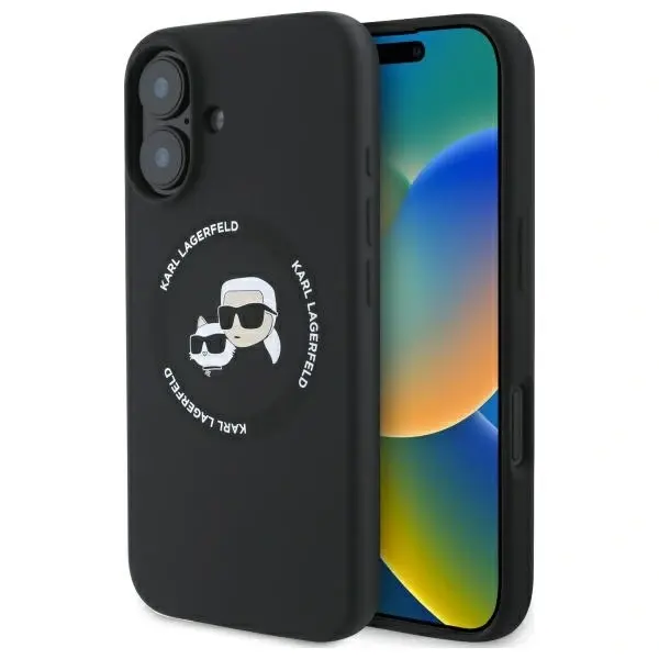 Karl Lagerfeld Liquid Silicone K&CH Heads MagSafe Case for iPhone 16 Black