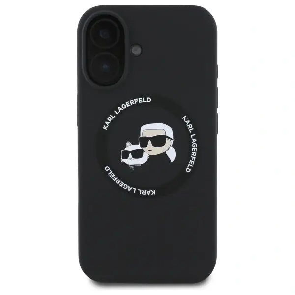 Karl Lagerfeld Liquid Silicone K&CH Heads MagSafe Case for iPhone 16 Black