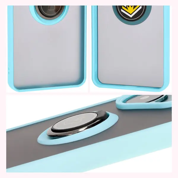 Bizon Case Hybrid Ring Xiaomi Poco F6 smoky with a light blue frame