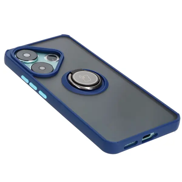 Bizon Case Hybrid Ring Xiaomi Poco F6 smoky with a navy blue frame