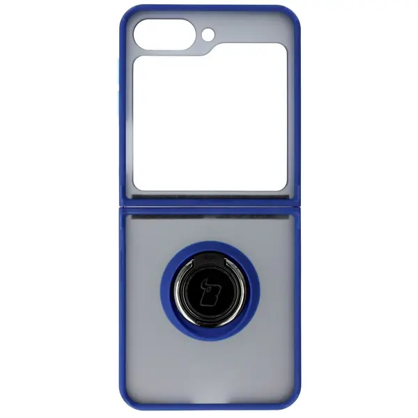 Bizon Case Hybrid Ring Samsung Galaxy Z Flip6 smoky with a navy blue frame