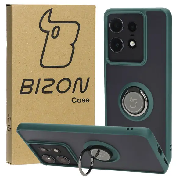 Bizon Case Hybrid Ring Motorola Edge 50 Pro smoky with a dark green frame