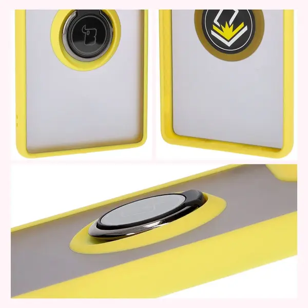 Bizon Case Hybrid Ring Motorola Edge 50 Fusion smoky with a yellow frame