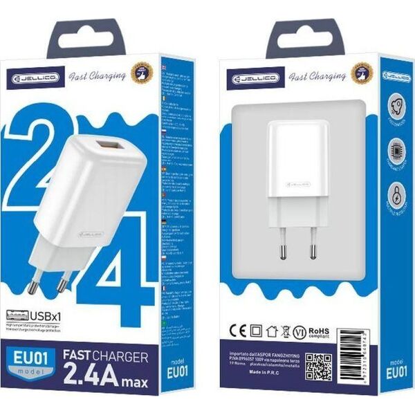 Ładowarka Jellico JELLICO ŁADOWARKA SIECIOWA EU01 2.4A USB BIAŁY standard