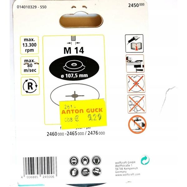 Wolfcraft Δίσκος λείανσης 115 mm Wolfcraft - M 14 7416438 4006885245006