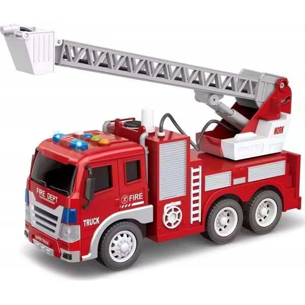 LeanToys Wóz Strażacki Z Wysięgnikiem 1:16 Światła Dźwięki Woda Napęd Czerwony