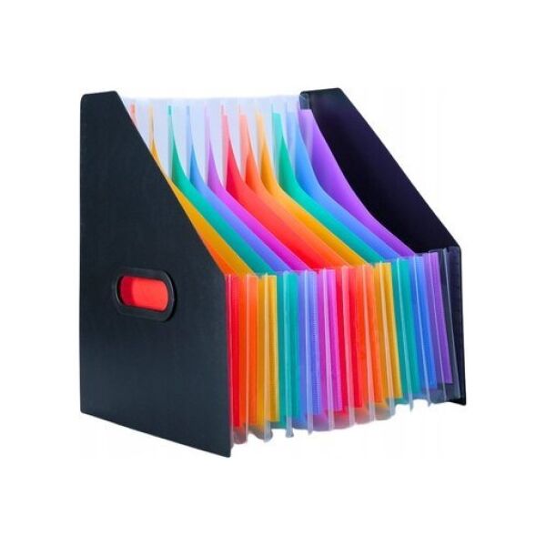 LeanToys Pionowa Teczka Organizer Na Dokumenty Kolorowe Zakładki Kieszenie Czarna A4