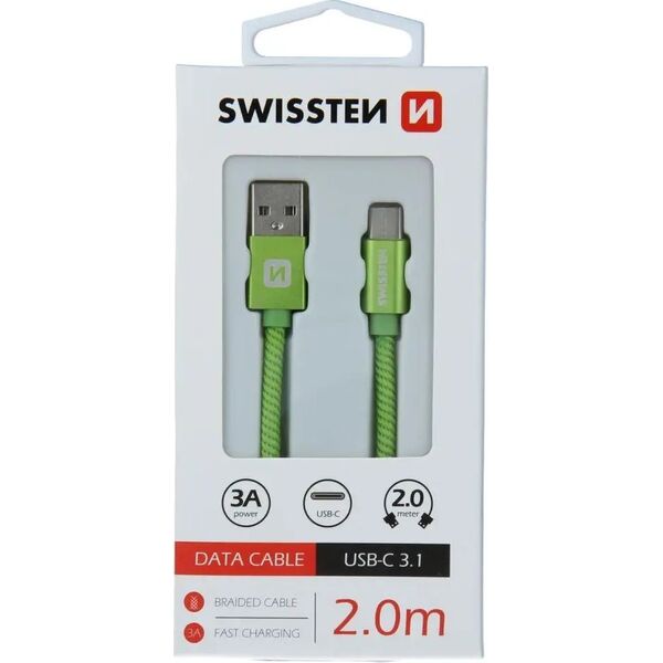 Καλώδιο Swissten Universalus Swissten Textile USB-C 3.1, 2.0 m, sidabrinės spalvos 5607975 8595217455351