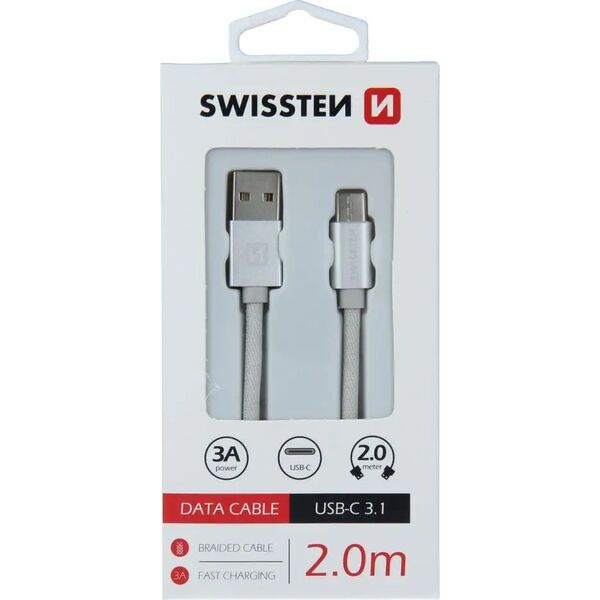 Καλώδιο Swissten Universalus Swissten Textile USB-C 3.1 καλώδιο USB, 2.0 m, pilkos spalvos 5607966 8595217455344