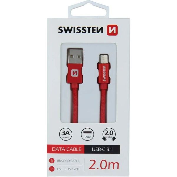 Καλώδιο Swissten Universalus Swissten Textile USB-C 3.1 καλώδιο USB, 2.0 m, pilkos spalvos 5607966 8595217455344