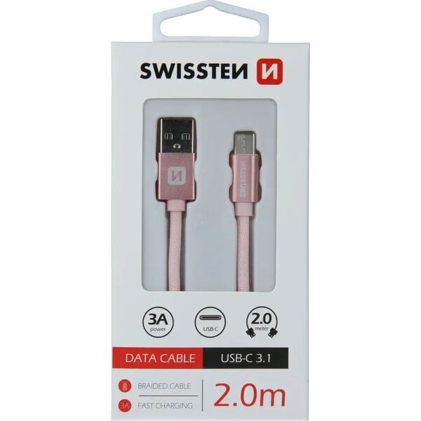 Καλώδιο Swissten Universalus Swissten Textile USB-C 3.1 καλώδιο USB, 2.0 m, pilkos spalvos 5607966 8595217455344