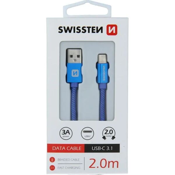 Καλώδιο Swissten Universalus Swissten Textile USB-C 3.1 καλώδιο USB, 2.0 m, pilkos spalvos 5607966 8595217455344