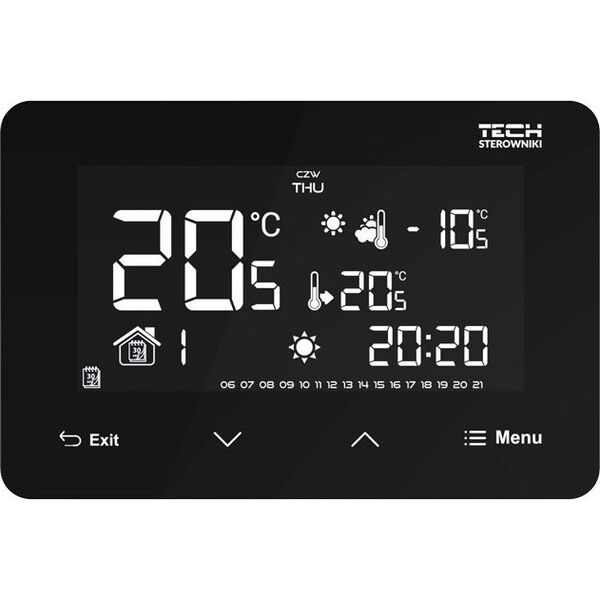 Tech Przewodowy regulator ST-293z v3 czarny, pokojowy dwustanowy zasilany 230V szklany podtynkowy