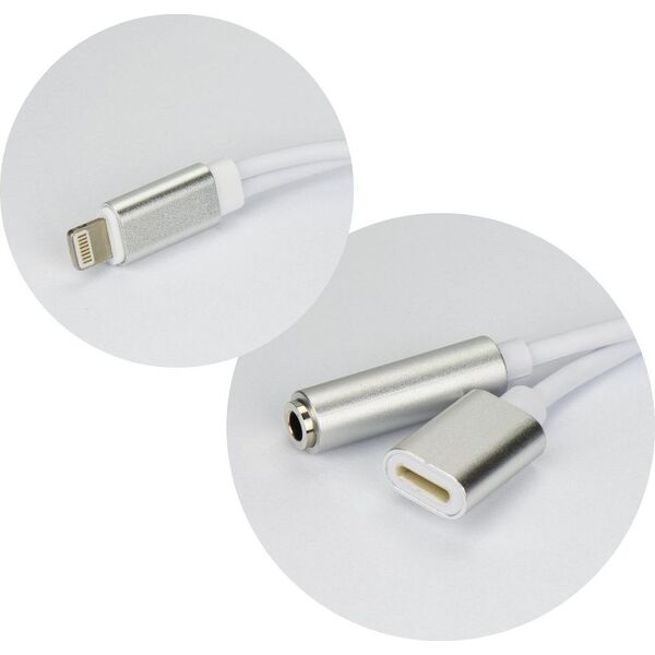 Adapter USB Partner Tele.com Lightning - Jack 3.5mm + Lightning Srebrny  (5901737400680)