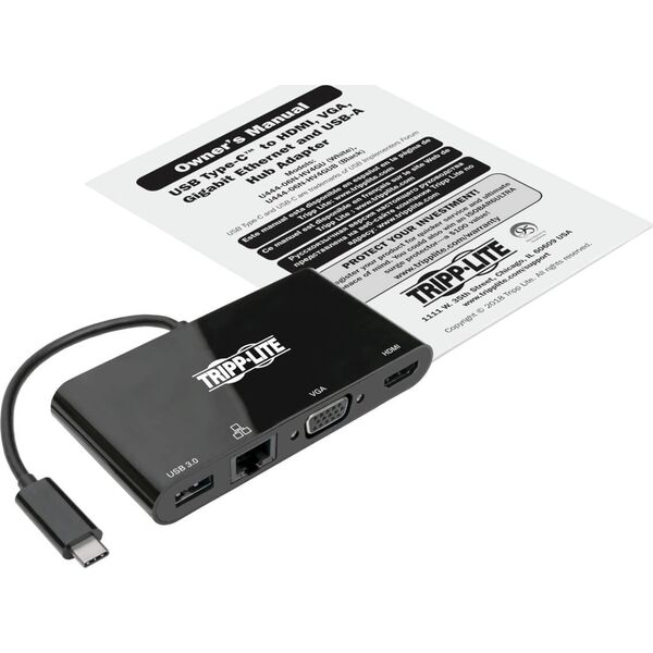 Wieloportowy adapter USB-C 4K HDMI, VGA, USB-A, GbE, HDCP U444-06N-HV4GUB Czarny