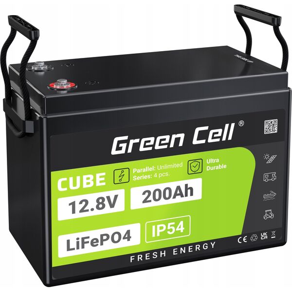 Green Cell Green Cell CUBE Akumulator LiFePO4 200Ah 12.8V 2560Wh Litowo-Żelazowo-Fosforanowy do Kampera, Paneli solarnych, Foodtrucka