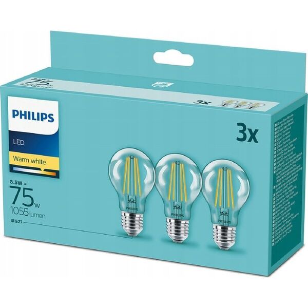 Philips Philips LED Lamp E27 3-Pack 75W 2700K Filament