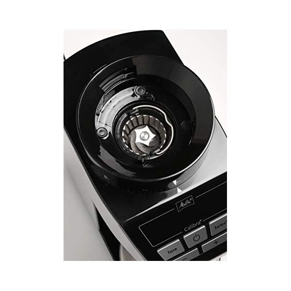 Młynek do kawy Melitta Melitta 1027-01 SST BK elektryczny młynek do kawy Calibra ze stożkowym młynkiem i wyświetlaczem LCD, a także zintegrowaną skalą, 39 ustawień mielenia, pojemność: 375 g, 160, czarny / stal nierdzewna