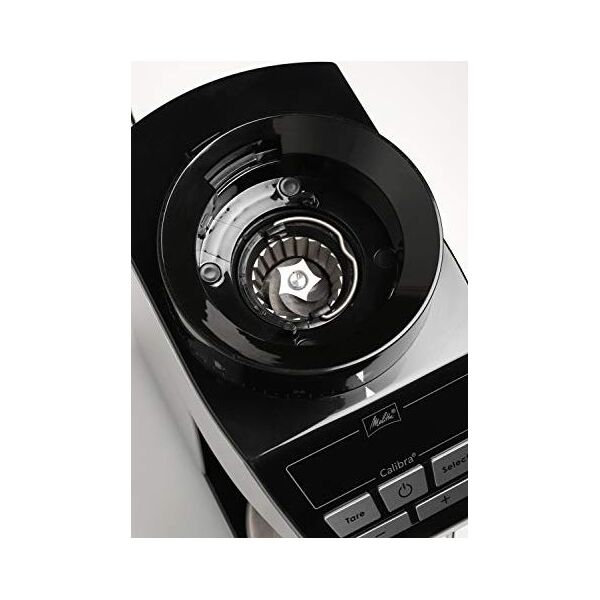 Młynek do kawy Melitta Melitta 1027-01 SST BK elektryczny młynek do kawy Calibra ze stożkowym młynkiem i wyświetlaczem LCD, a także zintegrowaną skalą, 39 ustawień mielenia, pojemność: 375 g, 160, czarny / stal nierdzewna