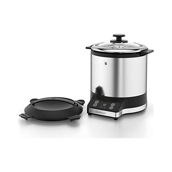 WMF Kuchenka do gotowania ryżu WMF mini (220 W, z pudełkiem na lunch, parowcem, oszczędzająca miejsce, wewnętrzna doniczka z pokrywką na wynos (1,0 l)) cromargan mat