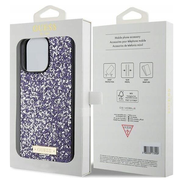 Etui Guess GUHCP15XPFGSBSP Apple iPhone 15 Pro Max hardcase Rhinestone Metal Logo fioletowy/purple