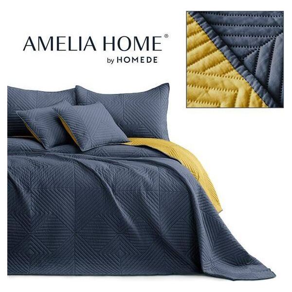 AmeliaHome Narzuta pikowana SOFTA, Granatowy+miodowy, Mikrofibra, 240x260 cm, Ameliahome