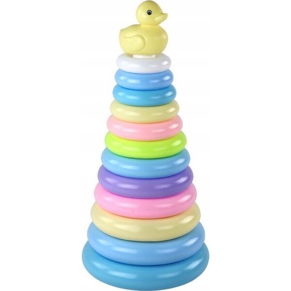 LeanToys Piramidka Kaczuszka Układanka 12 Kółek 39cm x 17,5cm x 17,5cm