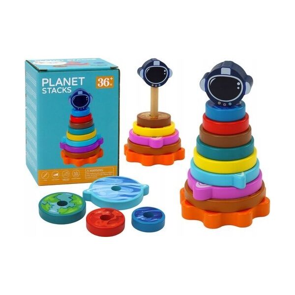 LeanToys Piramida Sorter Drewniany Układanka Piramidka Planety Kosmos 10 ele.