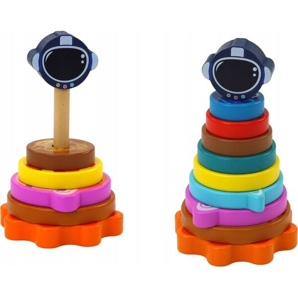 LeanToys Piramida Sorter Drewniany Układanka Piramidka Planety Kosmos 10 ele.