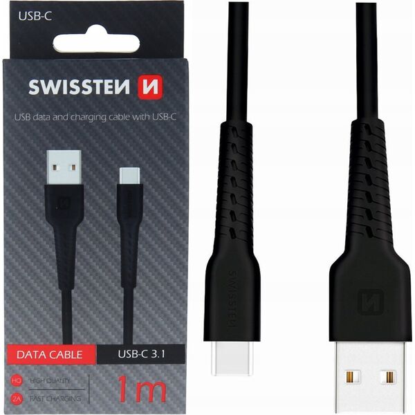 Kabel USB Swissten Swissten Basic Universāls Quick Charge 3.1 USB-C Datu un Uzlādes Kabelis 1m Melns