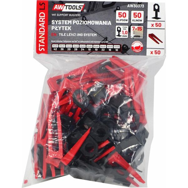 AWTools AWTOOLS SYSTEM POZIOMOWANIA PŁYTEK STANDARD 1,0mm - 7-15mm - KLIPS 50szt. + KLIN 50szt. AW30373