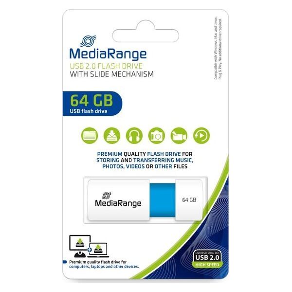 Pendrive MediaRange MediaRange USB Stick 64GB MR974 pamięć USB USB Typu-A 2.0 Niebieski, Biały