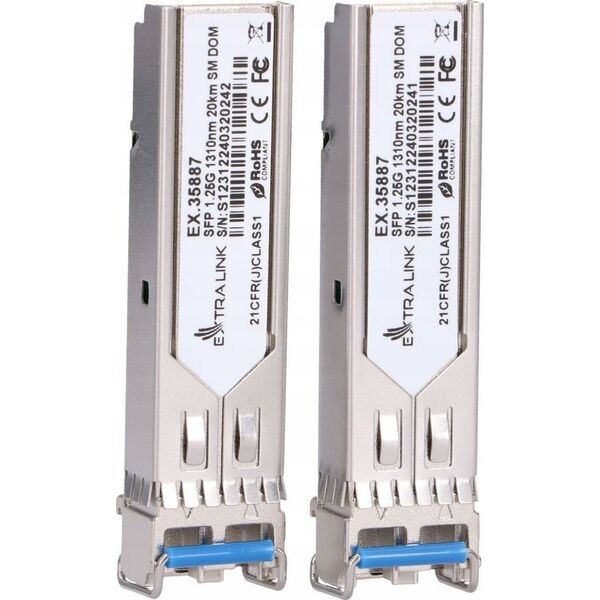 ExtraLink Extralink SFP 1.25G 2-pack | Moduł SFP | 1,25Gbps, LC/UPC, 1310nm, 20km, single mode, DOM