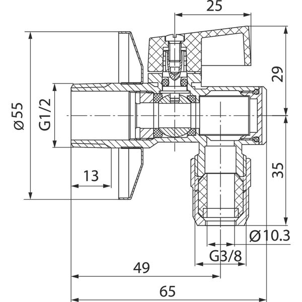 Valvex Zawór kątowy Angel Plus z ﬁltrem i nakrętką (do podłączenia baterii) 1/2"x3/8"  (1482980)