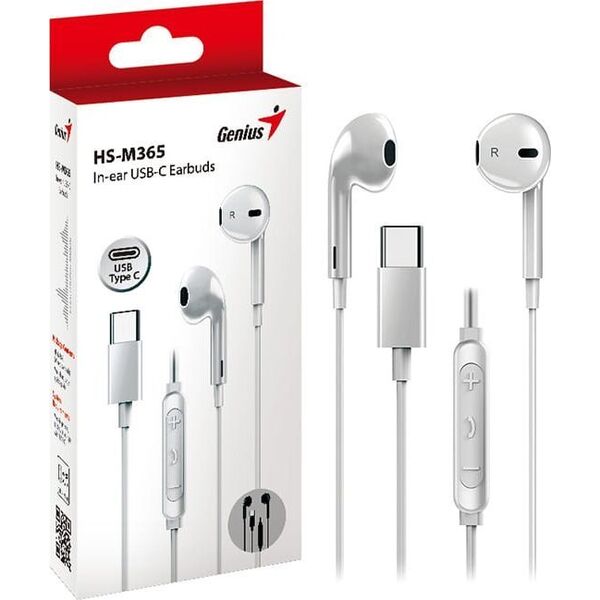 Genius HS-M365, słuchawki z mikrofonem, biała, 2.0, douszne, USB Type-C