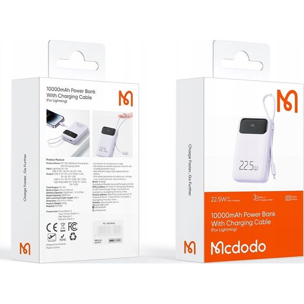 Powerbank Mcdodo Power Bank Mcdodo MC-3255 10000mAh, 22.5W, do Light (fiolet)