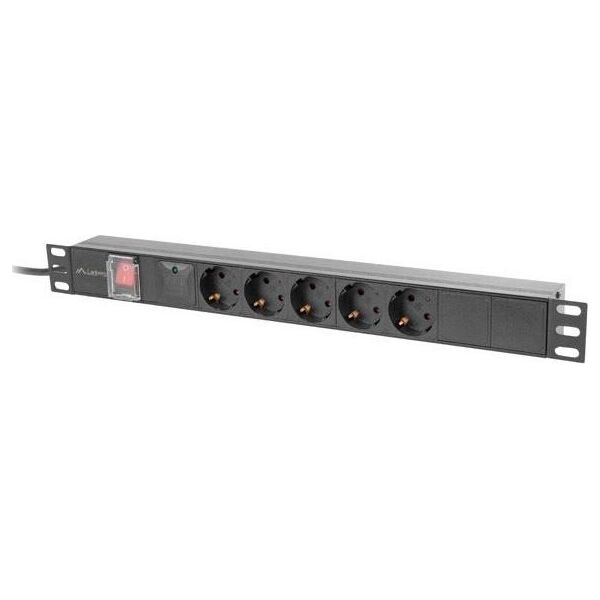 lanberg Listwa zasilająca rack PDU 19 cali 1U 16A 5xschuko 2m czarna