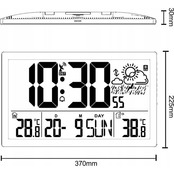 GreenBlue Zegar ścienny LCD bardzo duży GreenBlue GB218 temperatura, data
