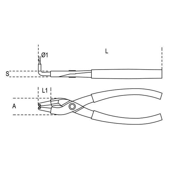 Beta Tools Szczypce odgięte do pierścieni zabezpieczających wewnętrznych 130 x 0,9mm (010340013)