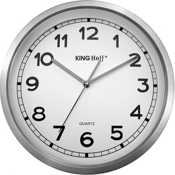 KingHoff ZEGAR ŚCIENNY STALOWY 30cm MECHANIZM PŁYNĄCY