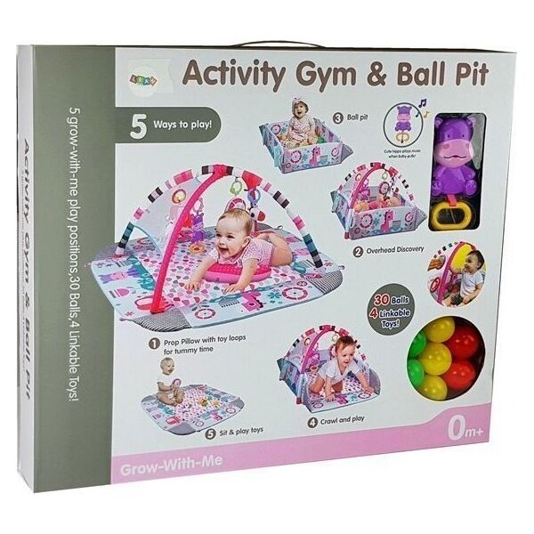 Duża Mata Basen Edukacyjna dla Niemowląt 5w1 z Pałąkami Hipopotam Piłeczki LEAN Toys