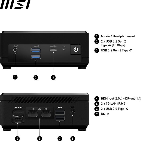 Komputer MSI MSI Cubi N ADL-007DE Intel® N N100 4 GB DDR4-SDRAM 128 GB SSD Windows 11 Pro Mini PC Czarny