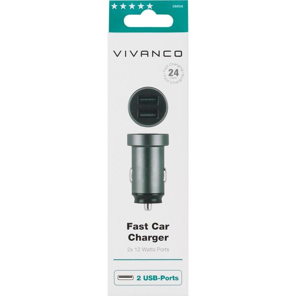Φορτιστής Vivanco Φορτιστής αυτοκινήτου Vivanco USB 2x2.4A (38858) 13927045 4008928388589