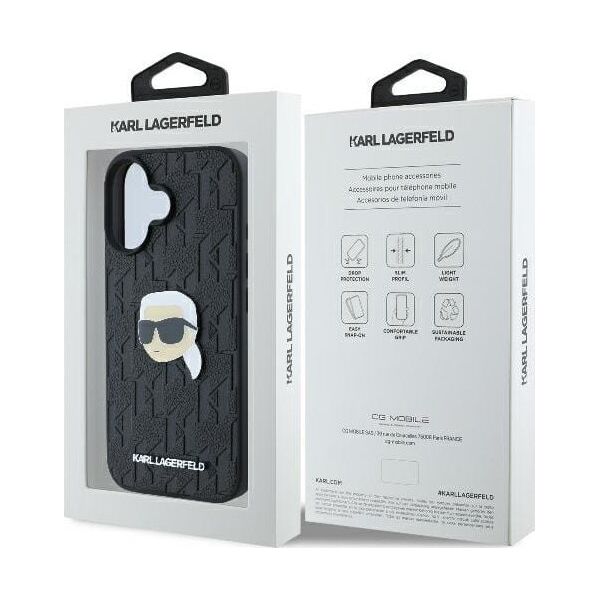 Karl Lagerfeld Karl Lagerfeld KLHCP16SPGKLKIPK iPhone 16 6.1" czarny/black hardcase Monogram Karl Head Pin