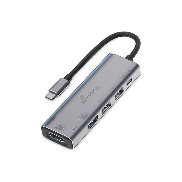 MediaRange USB HUB MediaRange HUB USB-C 5 σε 1 Προσαρμογέας πολλαπλών θυρών, ασημί 13848517 4260664876069