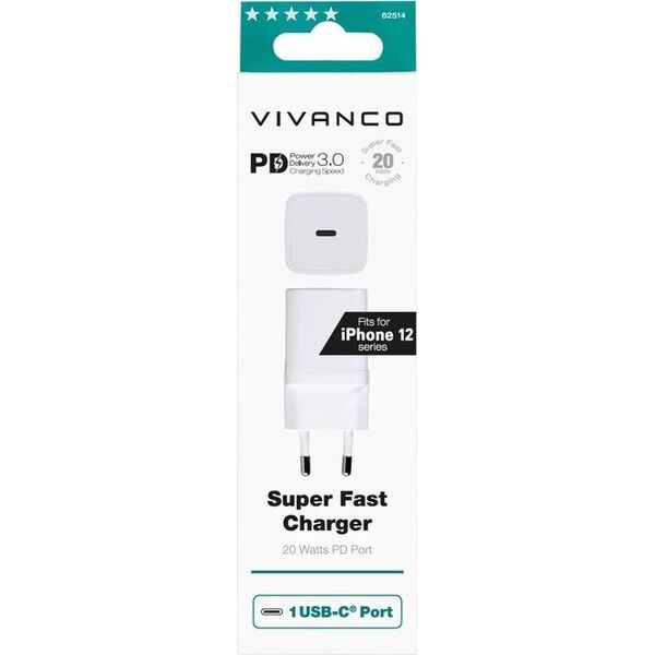 Ładowarka Vivanco Vivanco USB charger USB-C PD3 20W, white (62514)
