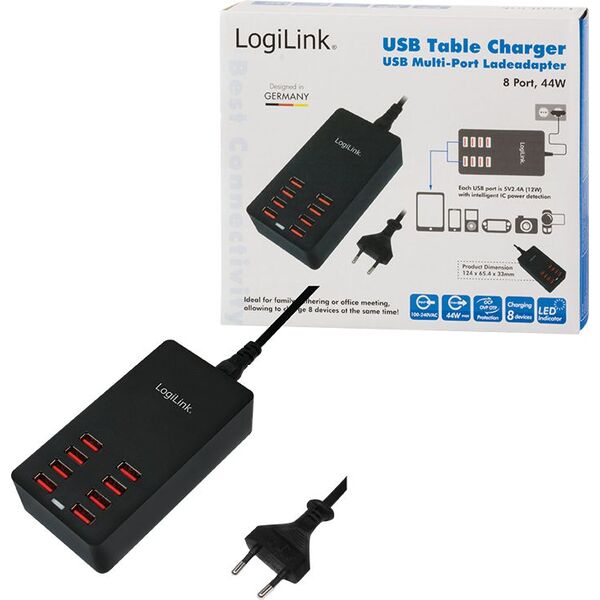 Ładowarka LogiLink PA0140 8x USB-A 2.4 A (PA0140)